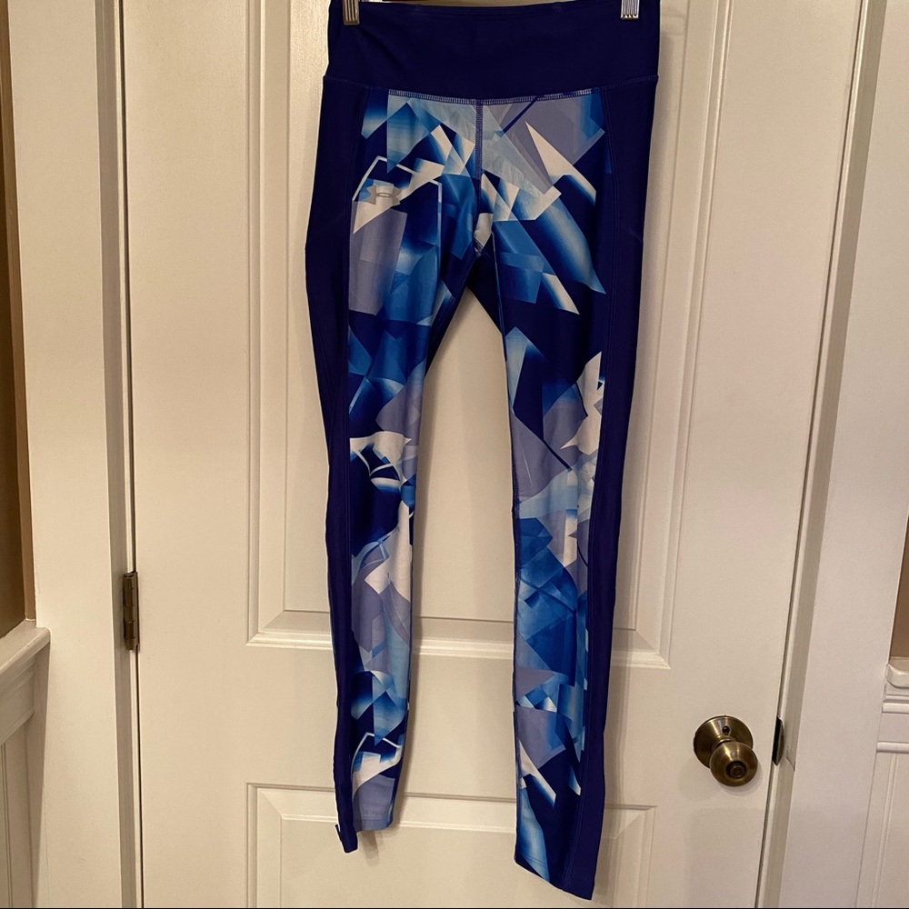 UNDER ARMOUR PANTS LEGGINGS BLUE WHITE HEAT GEAR ANKLE LENGTH Size S